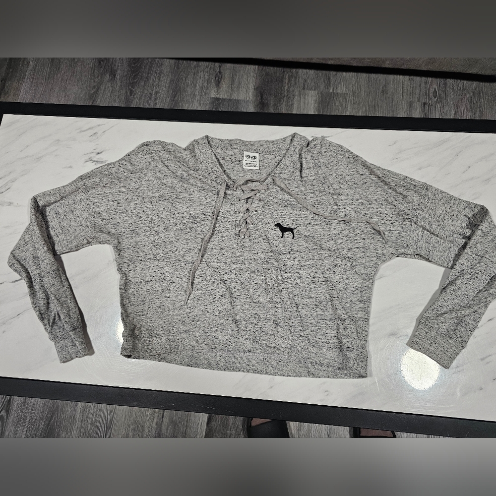 PINK Victoria's Secret Heather Gray Lace-Up Top